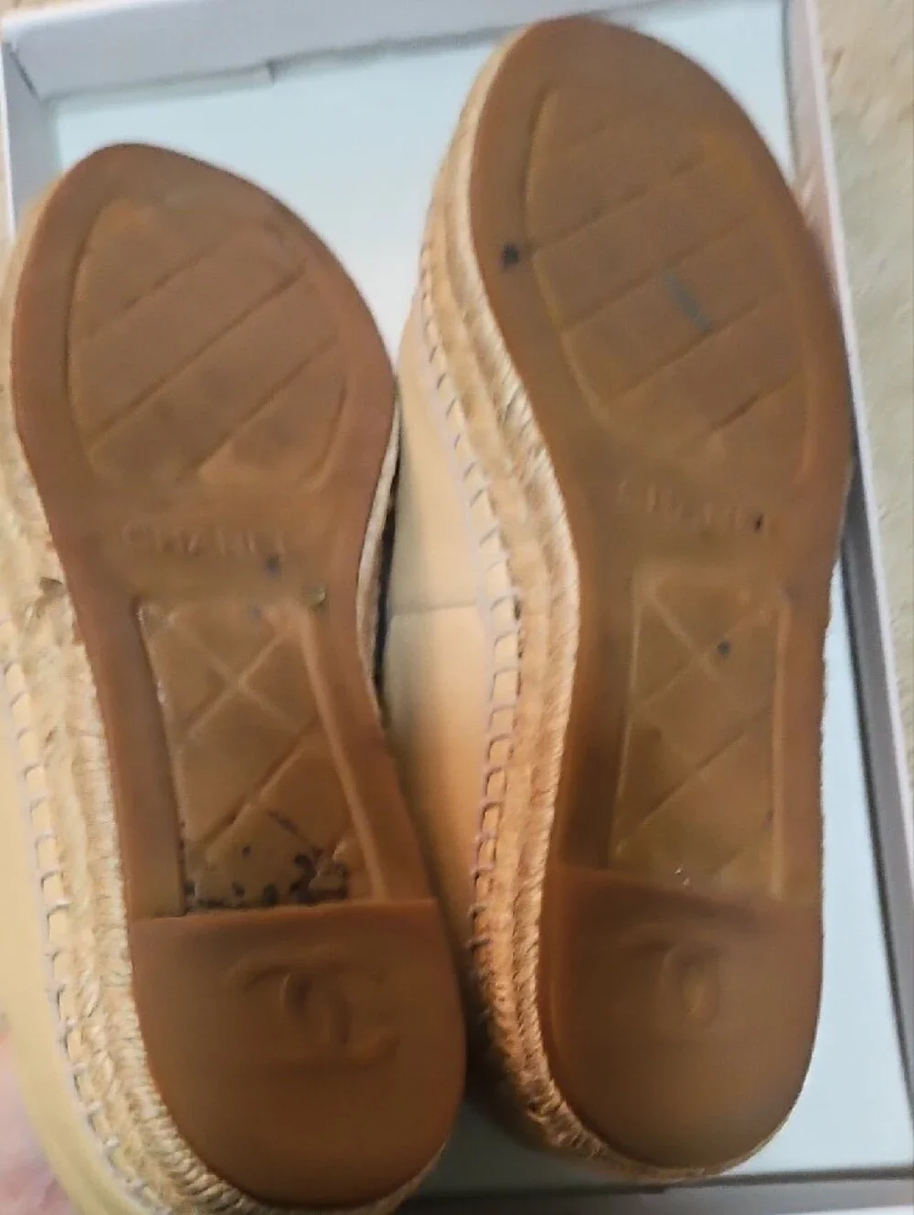 CHANEL Beige and Black Leather Espadrille Flats 38
